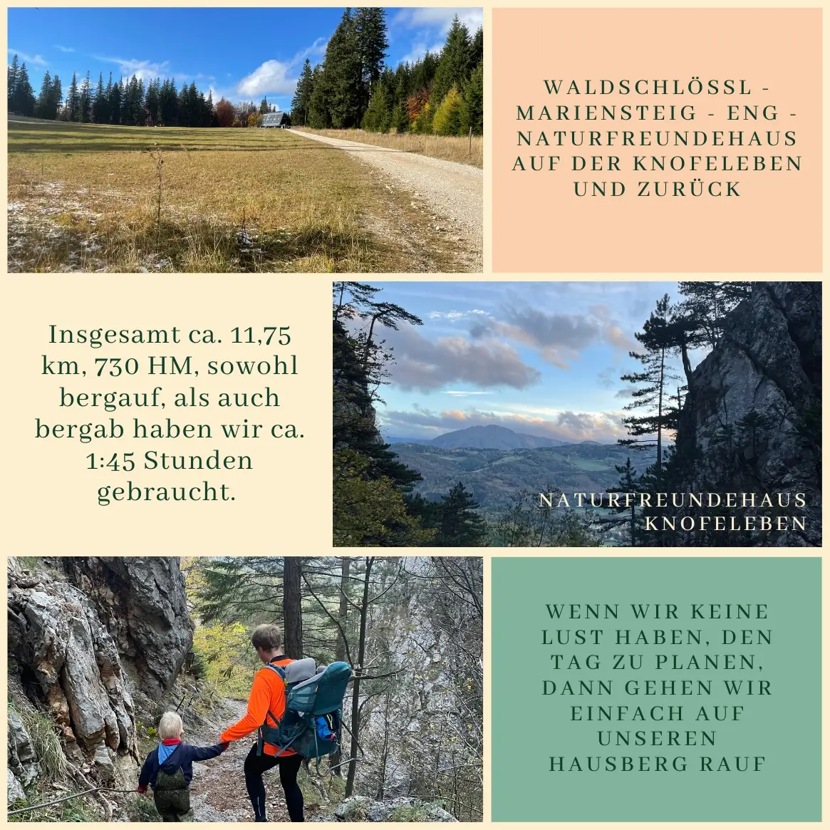 Waldschlössl – Mariensteig – Eng – Naturfreundehaus auf der Knofeleben und zurück